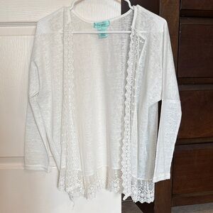 White Lace Trim Cardigan